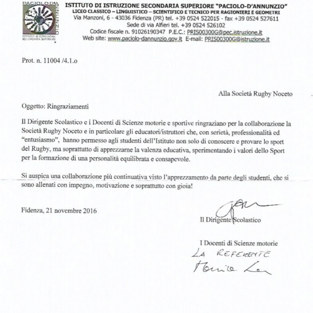 Rugby Noceto: la propaganda scolastica "promossa" alle superiori